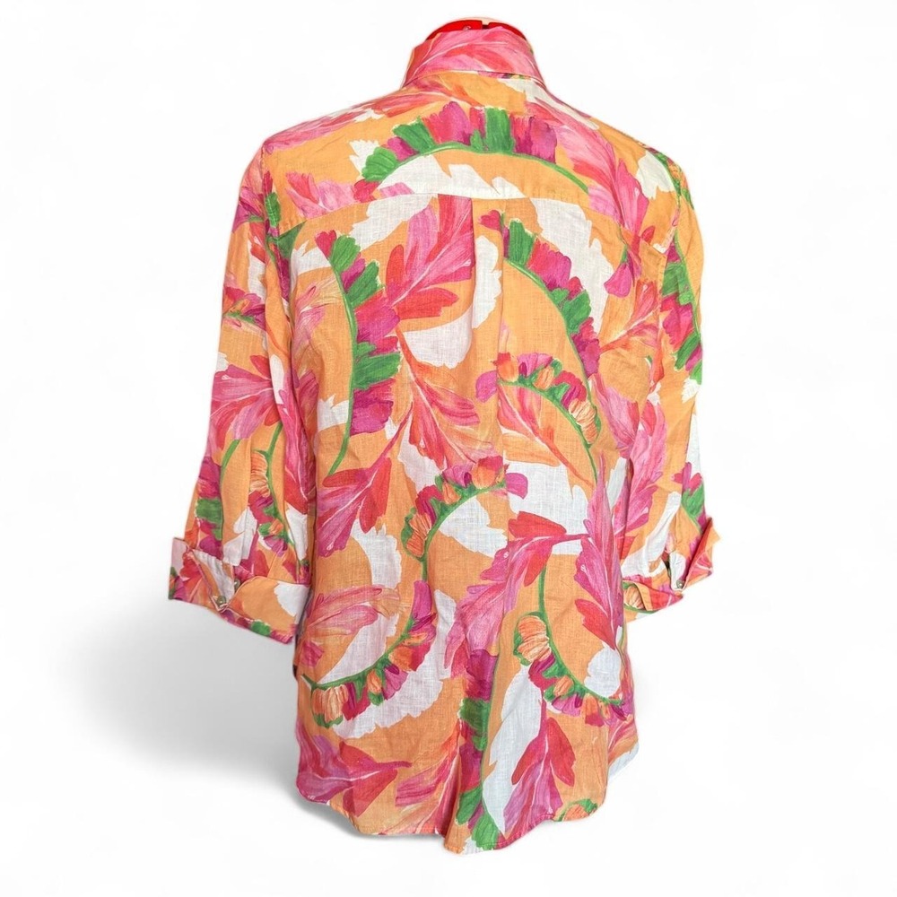 Chico's orange floral linen button up shirt size 8 (medium) like new summer - Picture 3 of 7